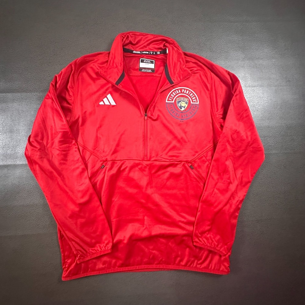 Adidas Sweater Mens XL Red Florida Panthers Hockey 1/2 Zip Pockets Player Issue